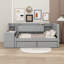 Lit de jour rembourré simple avec bureau et 2 tablettes intégrées, lit de jour en L avec tiroirs et bibliothèque-114207925