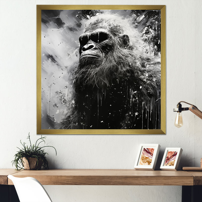 Minimalisme monochrome Bigfoot - impressions d'art mural Bigfoot, H 36 po x l 36 po x P 1,5 po, Cadre doré simple