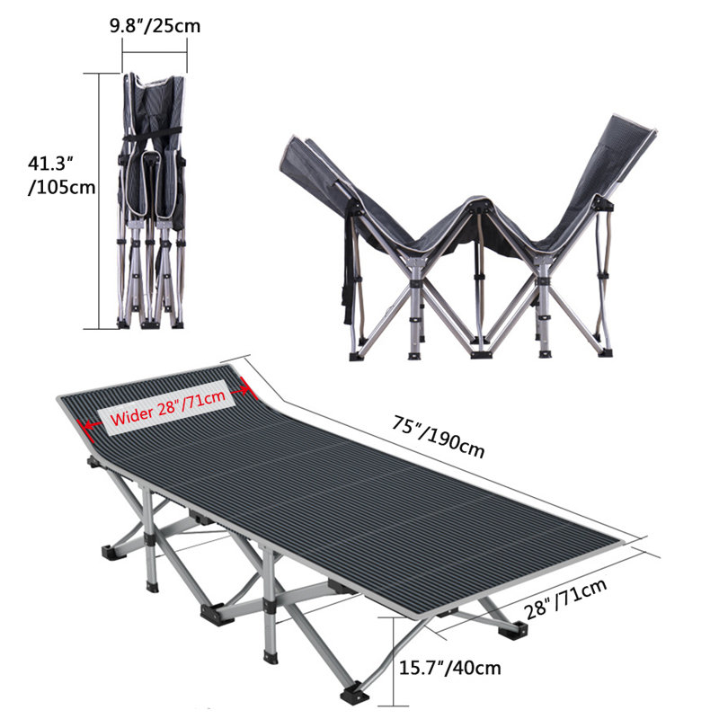 Lit de camp pliant, lit d'invité extérieur polyvalent avec matelas à 2 côtés et sac de transport, gris