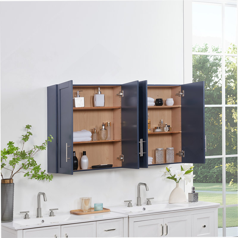 Armoire suspendue en bois avec portes et tablettes, Bleu