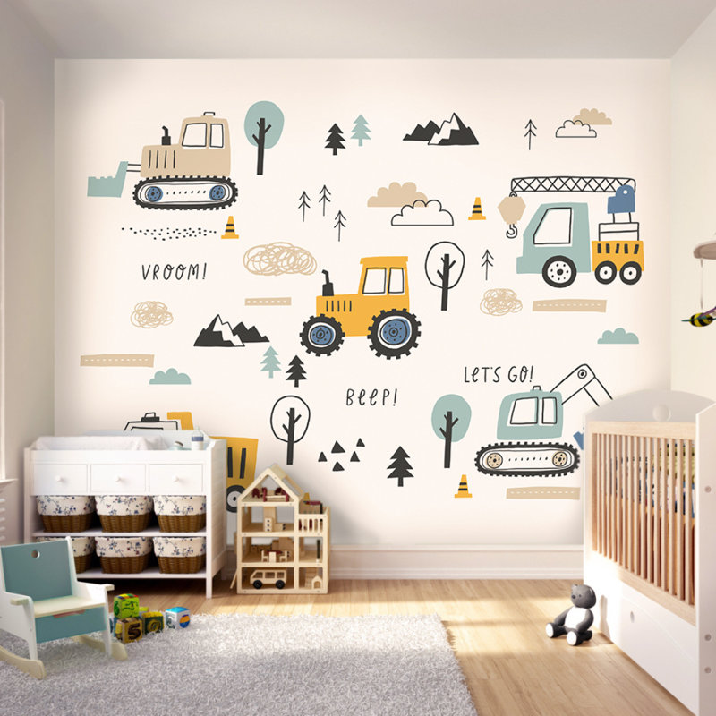 Tractors And Diggers - Wall Mural, 280cm L x 350cm W , Blue
