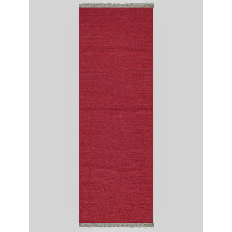Tapis Alithea tissé à plat en laine Kilim écologique - 91 x 396 cm, tapis de couloir | Couleur bourgogne | Motif uni | Tapis de salon, chambre