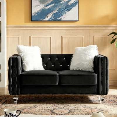 Causeuse rembourrée 60 po en velours avec 2 coussins décoratifs 60 po