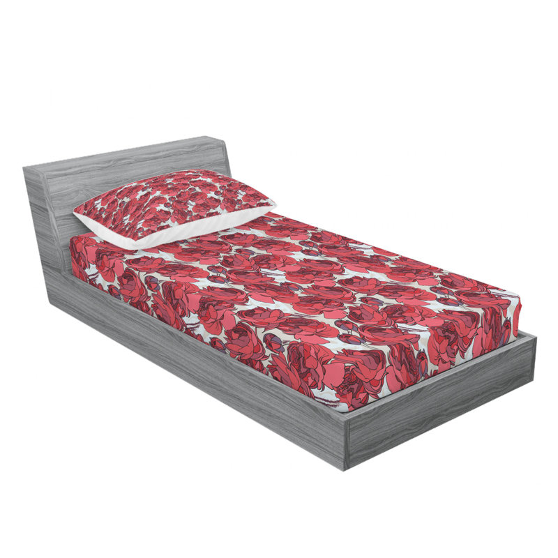 Ensemble de draps floral à fleurs graphiques roses, Ensemble de draps pour lit simple TG avec drap-hou