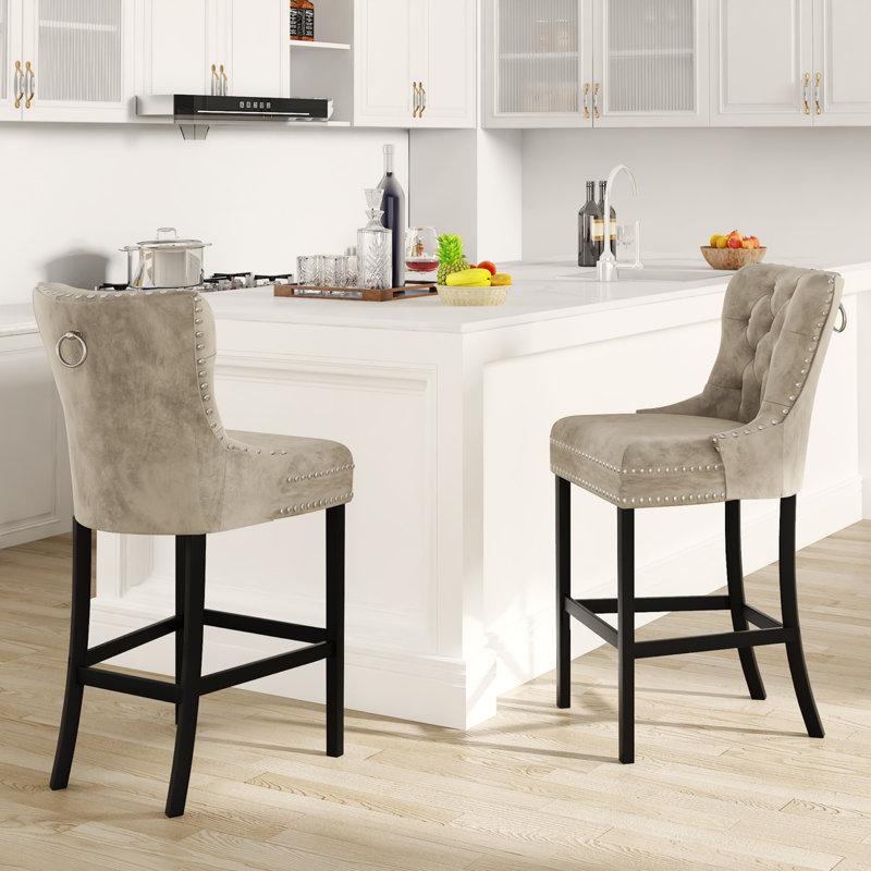 Bar Stools, Set Of 2 Upholstered Breakfast Stools, 27.5" Tall Bar Stools, Breakfast Bar Chairs With Footrest And Back, Counter Bar Stools, For Dining Room, Kitchen, Bar