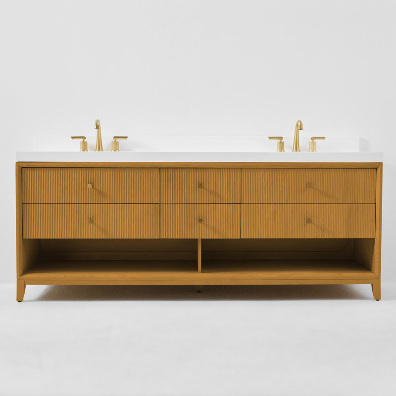 Momo 84" Freestanding Double Bathroom Vanity With White Quartz Vanity Top And White Undermount Basin, Sienna, 84"