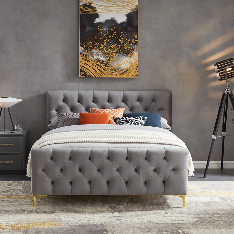 Vicennia Upholstered Platform Bed, Queen, Gray