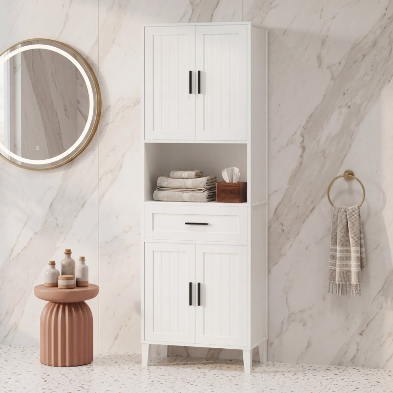 70.9" High Freestanding Tall Bathroom Cabinet With 1 Drawer, 2 Cabinets, 4 Soft-close Doors, 2 Adjustable Shelves And Open Storage, Multi-use Storage Cabinet For Bathroom Living Room Laundry Room