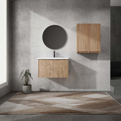 Meuble-lavabo mural avec lavabo et armoire latérale, portes à fermeture douce, armoire combinée