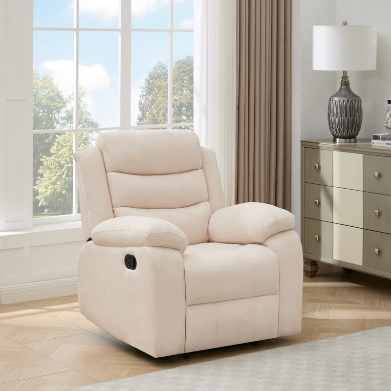 3 Piece Linen Reclining Living Room Set, 6 Seater, Beige