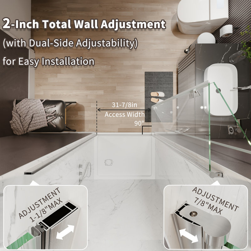 36-37.9 in. W x 72 in. H Frameless Bi-fold Shower Doors with Clear SGCC Tempered Glass, Brushed Nickel
