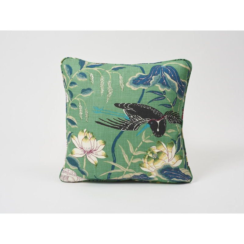 Housse de coussin en lin Lotus Garden, Jade/Brown