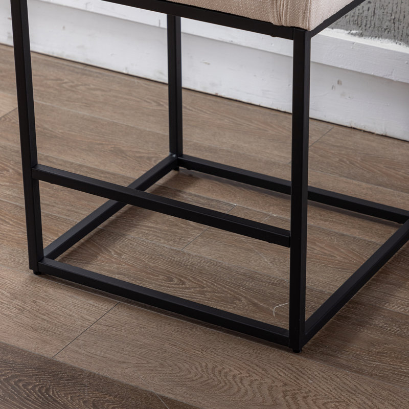 Datia Upholstered Counter Stool with Iron Frame, Cream Polyester / Black Frame, Counter Stool (26.75” Seat Height)