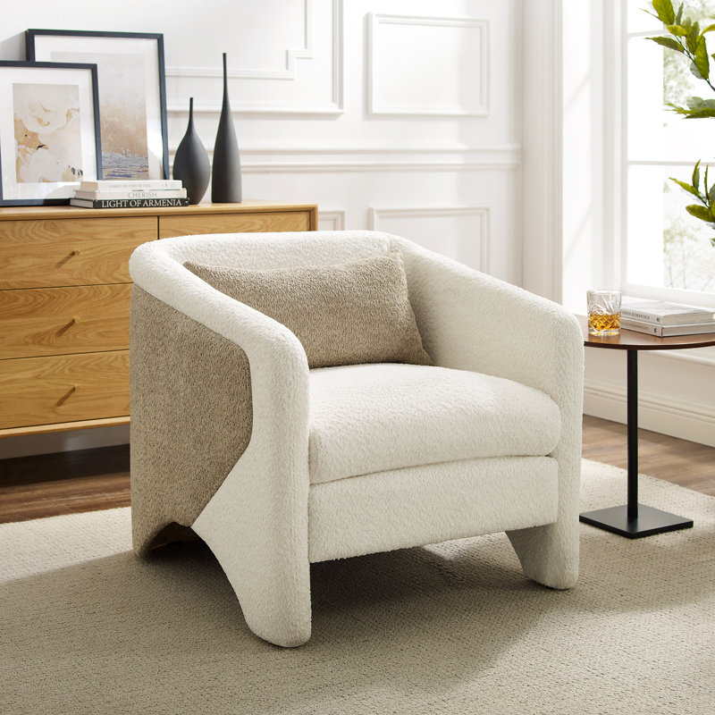 Fauteuil demi-tonneau rembourré Bleier, Blanc / chameau
