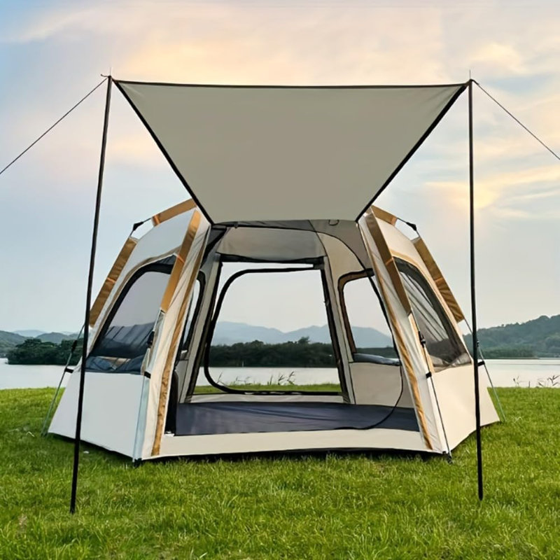 Tente hexagonale pliante portative extérieure entièrement automatique, une pièce et un couloir, tente imperméable et légère pour le camping / randonnée
