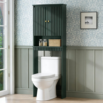Armoire de rangement au-dessus de la toilette avec portes à panneau cannelé et charnières à fermeture douce, étagères réglables