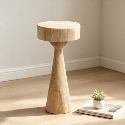 Table ronde Solbrett, table d'appoint à piédestal transitionnel, table de chevet sculpturale et support à plante, table d'appoint en bois de manguier naturel
