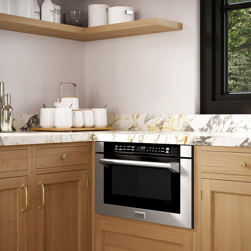 ZLINE 24 in. 1.2 cu. ft. Built-in Microwave Drawer with Traditional Handle, Stainless Steel