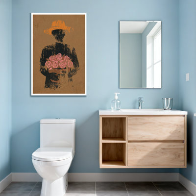 Plants &Flowers Silhouette Man Hat Roses Bouquet Art Print