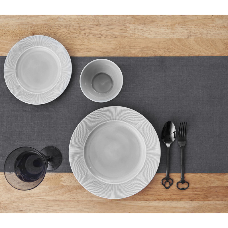 Diana - 100% Pure Linen Table Runner, 120" x 14", Charcoal