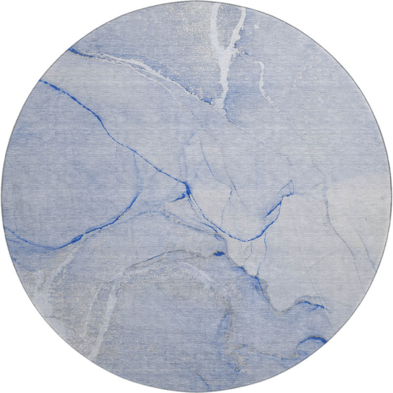 Tapis bleu lavable de qualité supérieure 10 pi x 14 pi Cerrito AMF510, Rond 8 pi