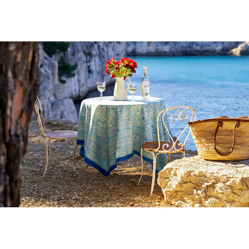 La Mer Handmade Floral Tablecloth, Blue/Light Blue