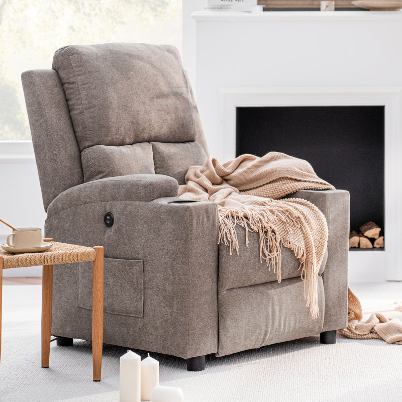 30.71'' Ultra-Comfortable Modern Recliner with Push-Back Mechanism, Dual USB Ports, and Cup Holders, Gray