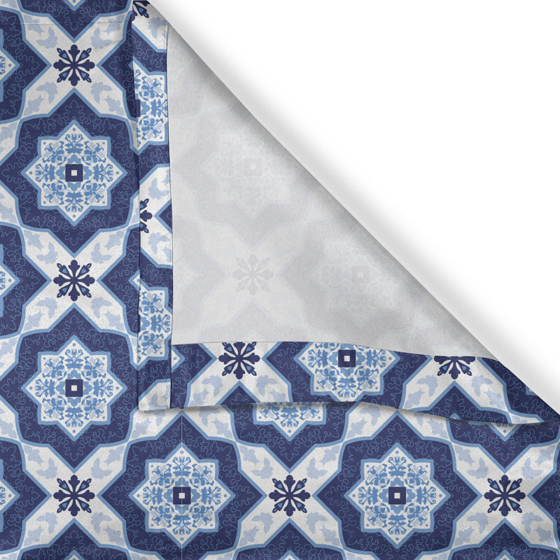 Rustic curtain, floral detail, turquoise dark blue