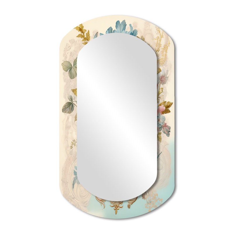 Darino rétro doux rose squelette fleur - miroir décoratif asymétrique fleurs, miroir mural cylindrique traditionnel, art imprimé en métal