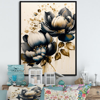 «Black and White Watercolor Roses III», reproduction sur toile