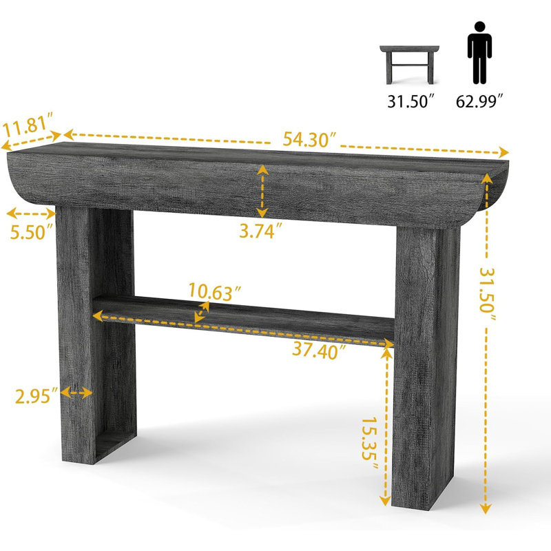 Console de 55 pouces de style campagnard, table d'entrée rustique à 3 niveaux avec rangement, table de canapé rectangulaire derrière le canapé pour le salon, le couloir et l'entrée