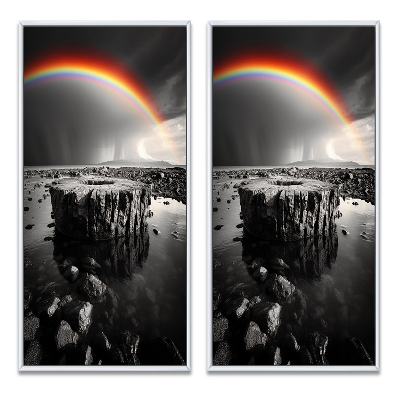 «Rainbow Colorful Monotone Landscape», 2 pièces, Cadre blanc, H 24 po x l 20 po