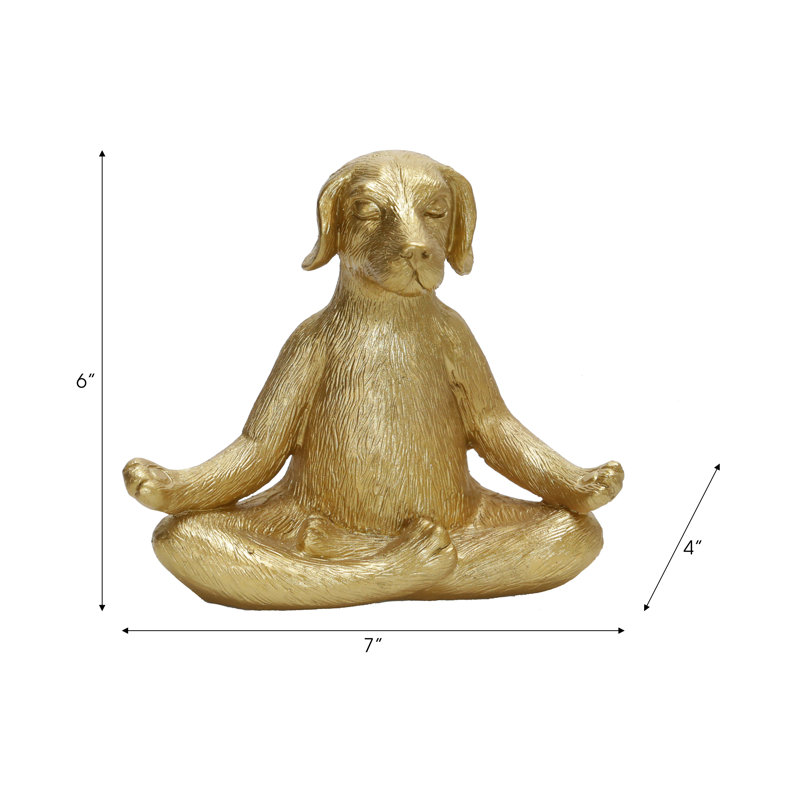 Meditating Dog Figurine - Polyresin Decorative Accent with Textured Detail, Gold