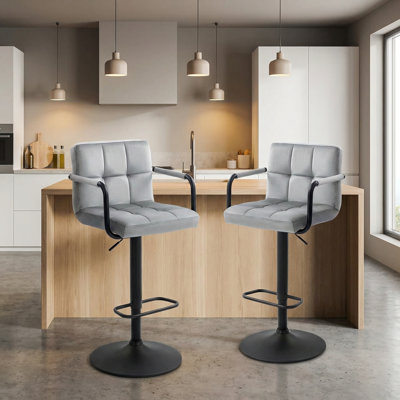 Damiah Crosdy Adjustable Height Swivel Upholstered Velvet  Barstool with Metal Frame