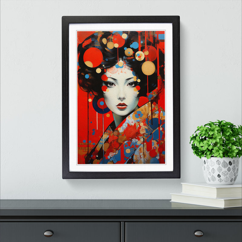 Geisha Dadaism Art - Framed Print, Black Framed, 64cm H x 46cm W