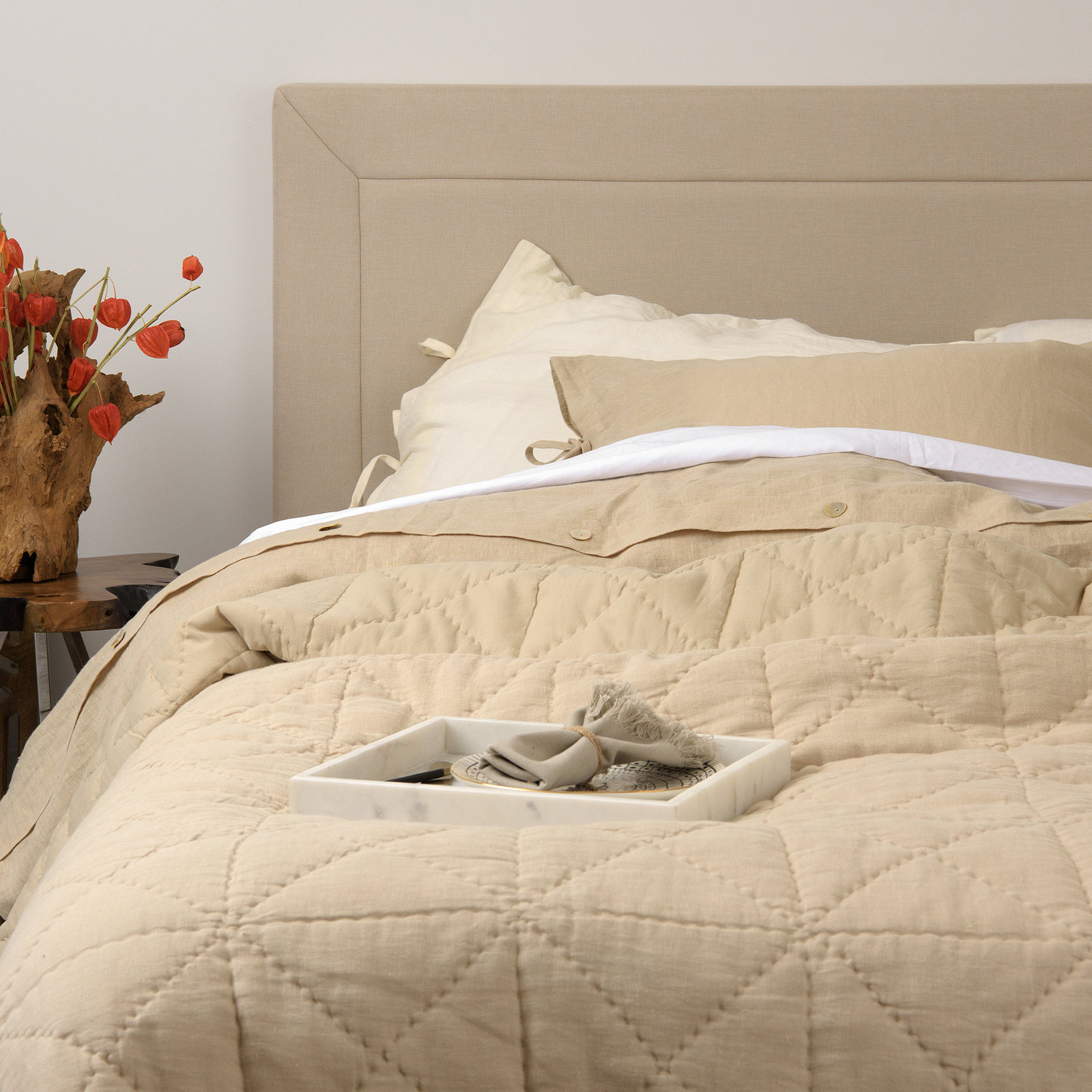 Berenson Linen Quilt Set, Natural, Queen Quilt