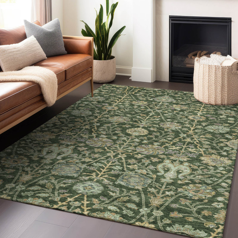 Machine Washable Indoor/Outdoor Chayden ACN1087 Green Rug, Rectangle 9' x 12'