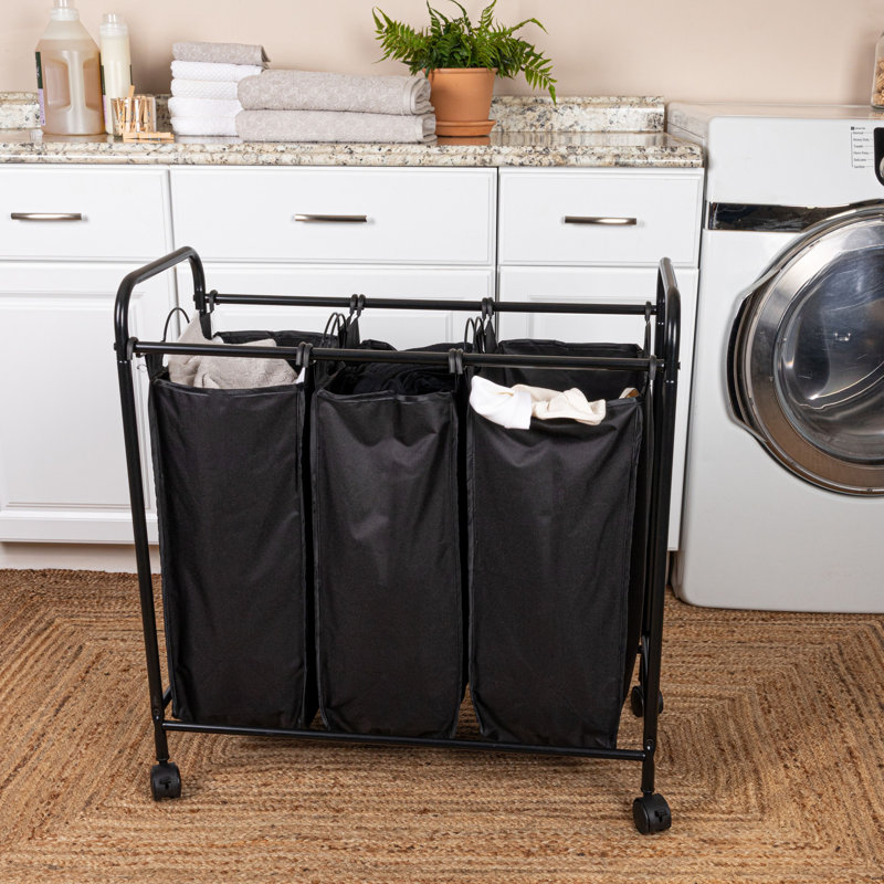 Rolling Triple Laundry Sorter, Black