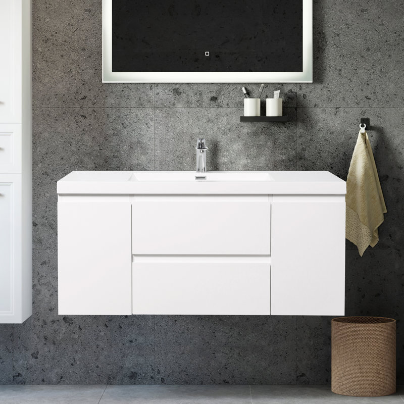 Meuble-lavabo simple avec plateau de meuble-lavabo 47,25 Rasia, Blanc lustré