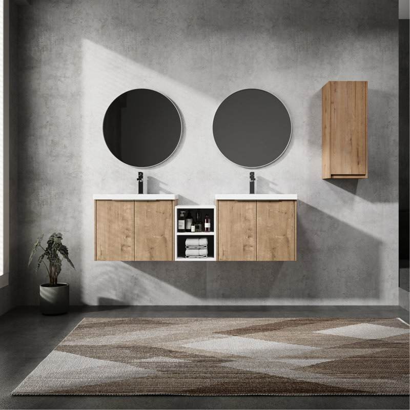 Meuble-lavabo 72 po avec lavabo et tablette latérale - Espace de rangement pratique en résine, 72"