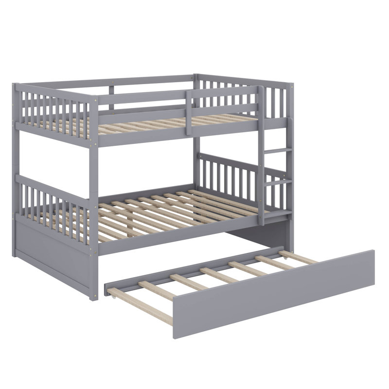  Lit superposé en bois d'hévéa avec lit gigogne escamotable, transformable en deux lits séparés, Gris