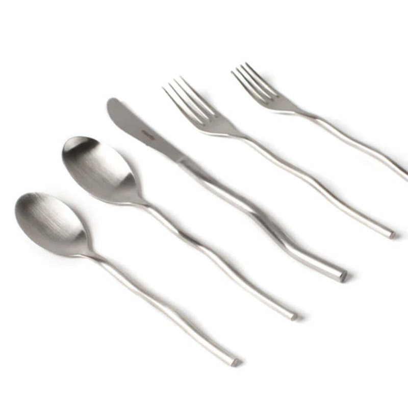 Squiggle Stainless Steel Flatware - Set of 5, Matte Silver