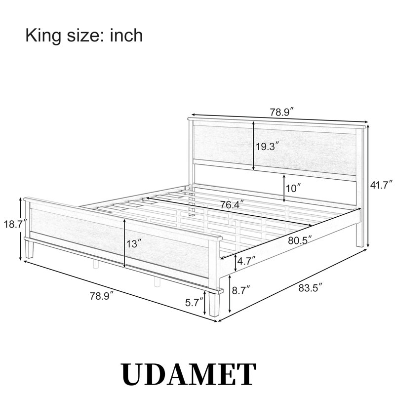 Lit plateforme avec rangement spacieux sous le lit et pieds fuselés de style Mid-Century - aucun sommier nécessaire, Brun