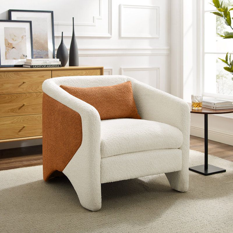 Fauteuil demi-tonneau rembourré Bleier, Blanc / jaune