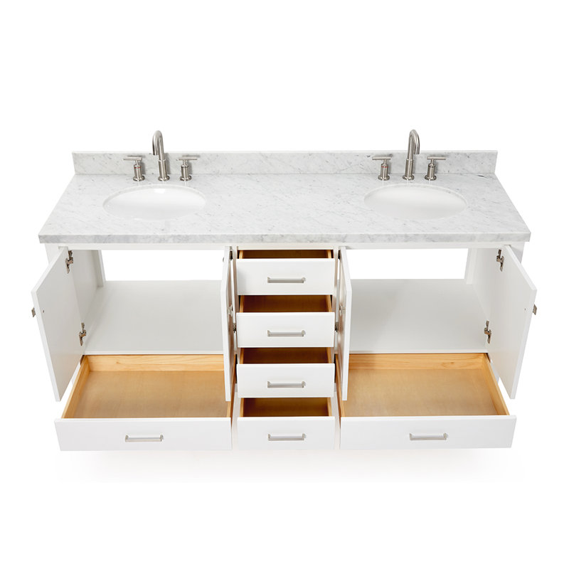 Ensemble de meuble-lavabo double 73 po avec miroir Amariani, Blanc