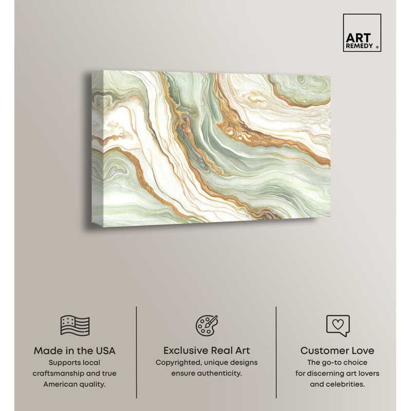 Green and Gold Abstract Geode Canvas Wall Art, 24" x 16"