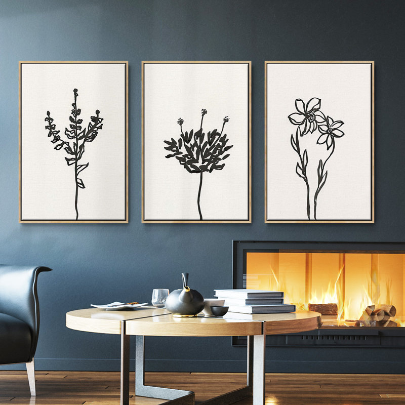 Striking Blue Iris IV, ensemble de 3 toiles encadrées, Bois naturel, H 40 po x l 78 po