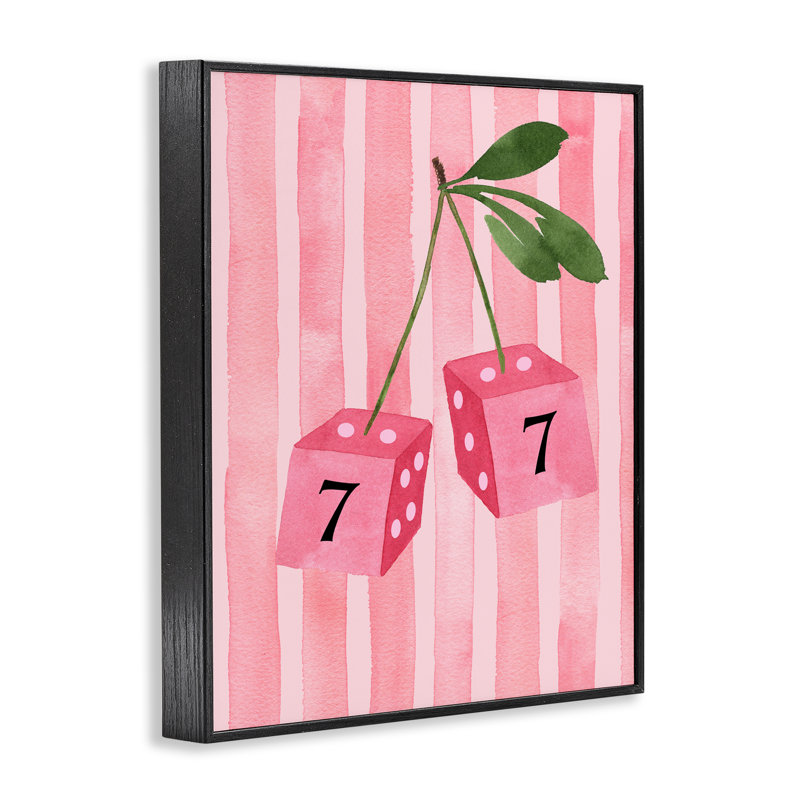 Lucky Number 7 Cherry Dice, estampe numérique, design par Nina Jacobs, H 14 po x l 11 po, Giclée encadrée noir minuit