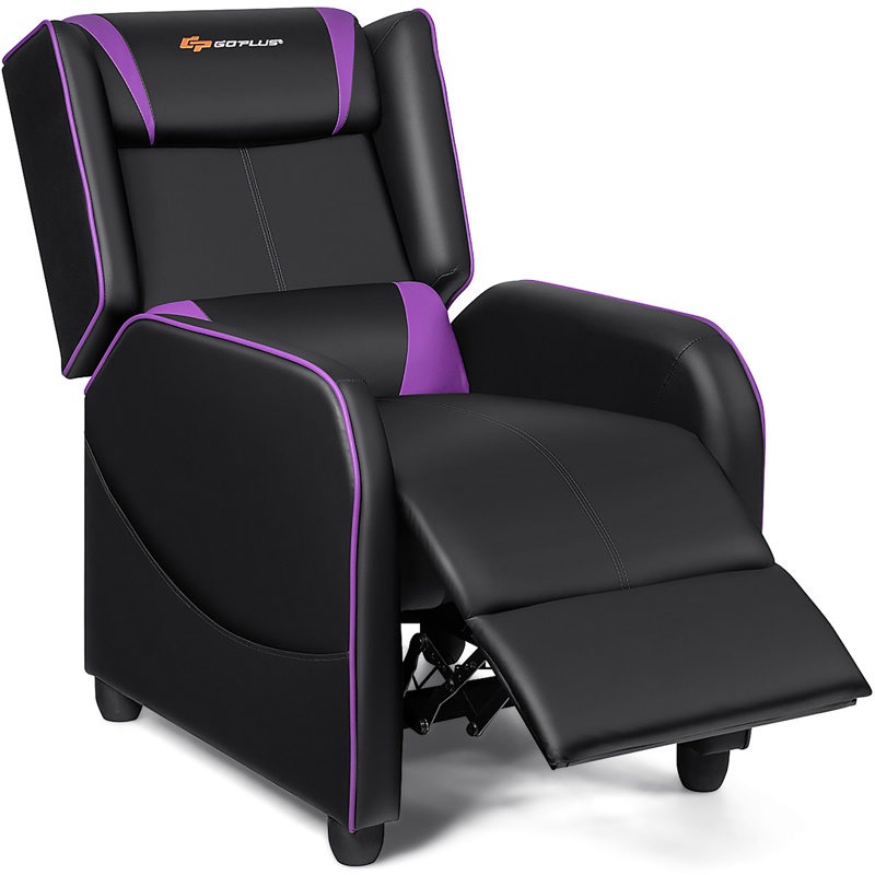Faux Leather Recliner, Purple/Black Faux Leather