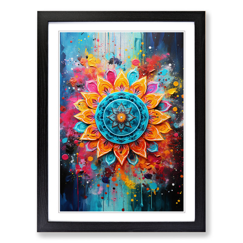 XYZ-FRM-V1223-4467 Mandala Gestural - Single Picture Frame Print on Wood, 46cm H x 34cm W x 2cm D, Black 